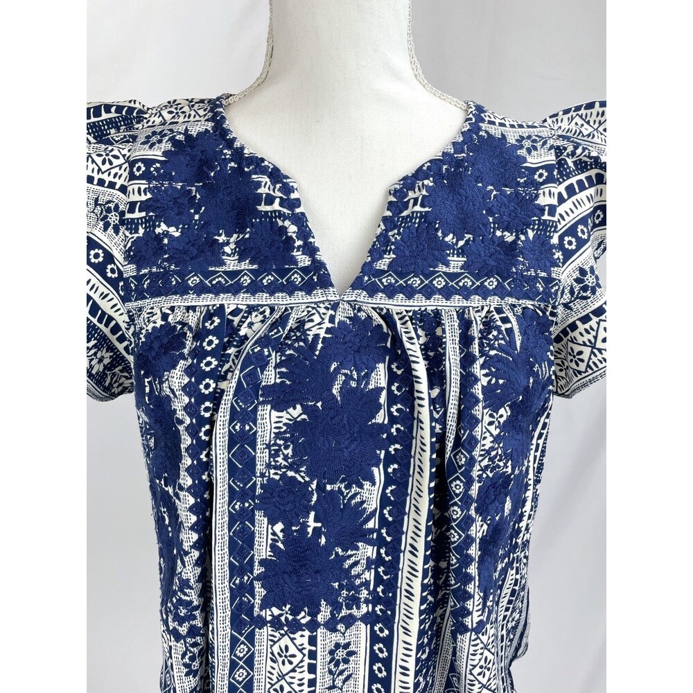 Savanna Jane Blouse Women Small Blue Crochet Top Boho Floral Embroidered - Picture 3 of 6